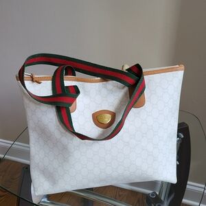 GUCCI GG Plus Monogram White Tote Bag Vintage PVC,, Authentic.!!!